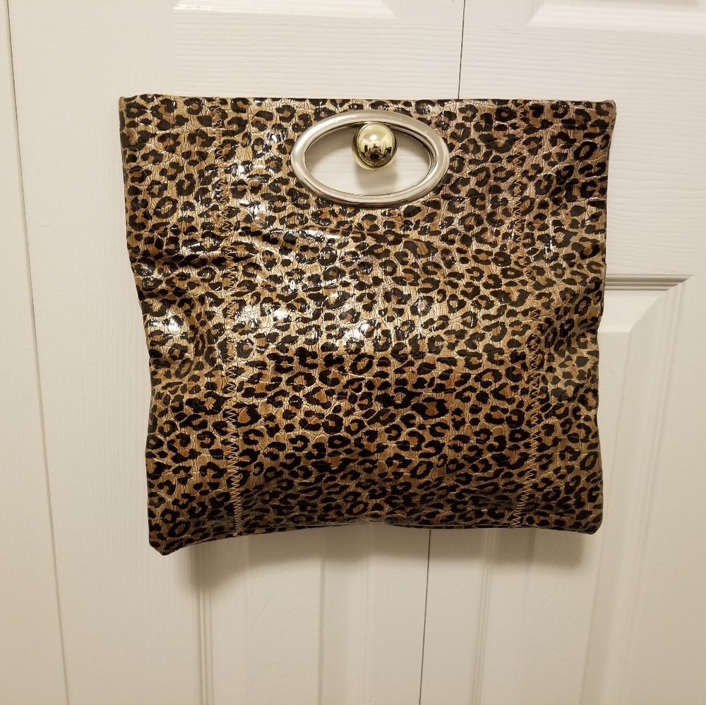 Patent Leather leopard print Large clutch purse